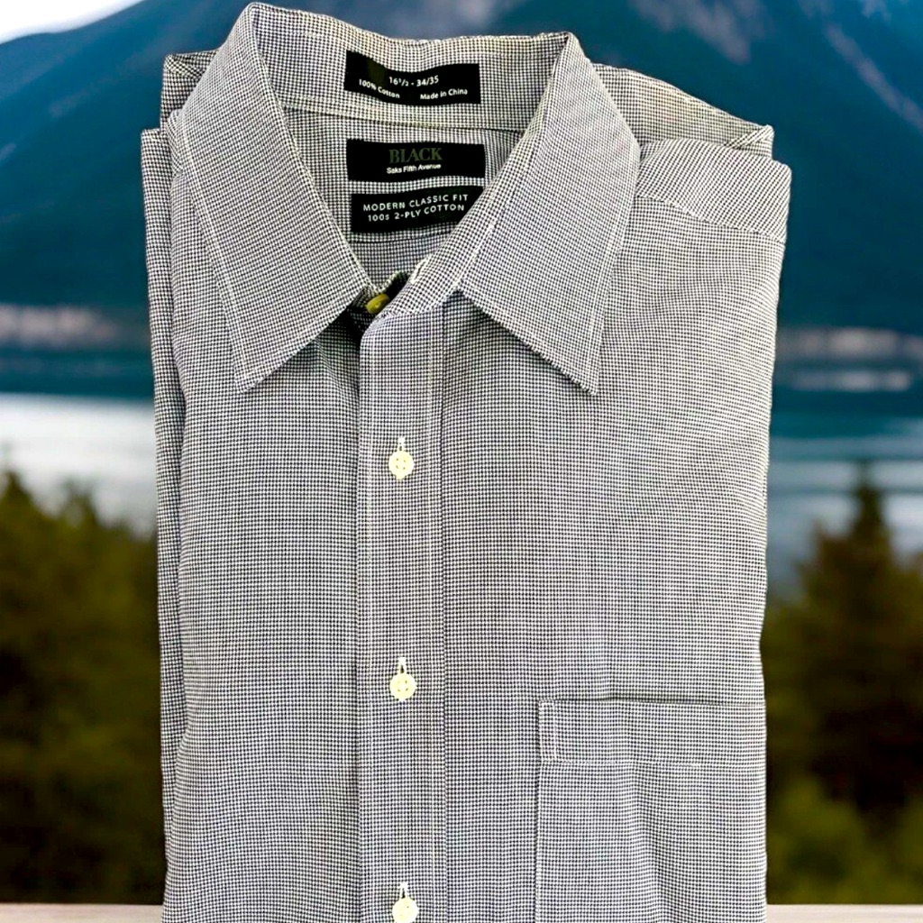 Saks Fifth Avenue Modern Classic Fit Long Sleeve Dress Shirt Men's 16.5 34/35